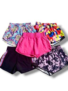 Kids Girls Active Athletic Gym Pull On Shorts Set of 5 Bundle Size 10/12 Large